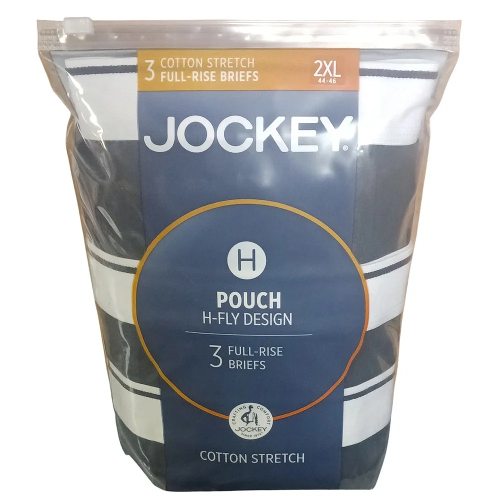Jockey Men's Underwear Pouch Full Rise Brief 3 Pack Black Size XXL New